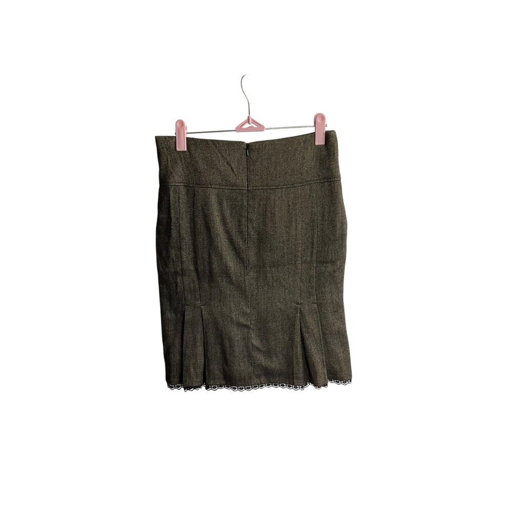 Bebe Brown Metallic Tweed Lace Trim Pleated Pencil Skirt Office Wear Womens